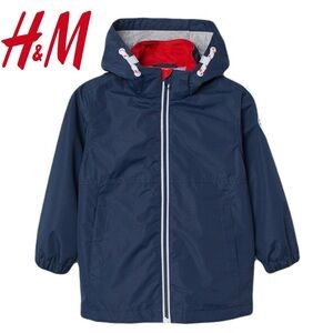 H&M Water Repellent Jacket Kids 7/8 Navy Blue Detachable hood
